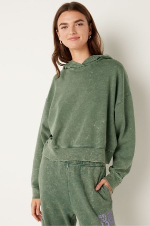 Victoria's Secret Shine Crop Long Sleeve Hoodie Vert Lavage | SNOW-75089