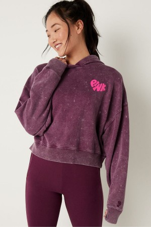 Victoria's Secret Shine Crop Long Sleeve Hoodie Bordeaux Rouge | FARW-97852