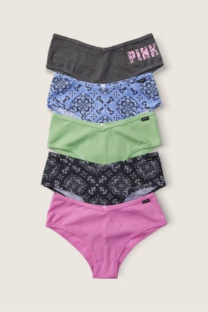 Victoria's Secret Stretch Coton Coton Cheeky Knickers 5 Pack Grey/Purple/Blue/Green Print | SEND-98123