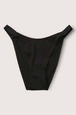 Victoria's Secret Stretch Coton Coton High Leg Logo Bikini Knickers Noir | TEKA-90873