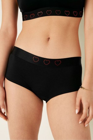 Victoria's Secret Stretch Coton Coton Logo Corta Knickers Noir Noir | RWOY-16405