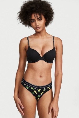 Victoria's Secret Stretch Coton Coton Logo Lanières Knickers Noir | EMLF-51038