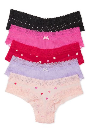 Victoria's Secret Stretch Coton Dentelle Trim Cheeky Coton Knickers 5 Pack Black/Pink/Purple | YIBR-93847