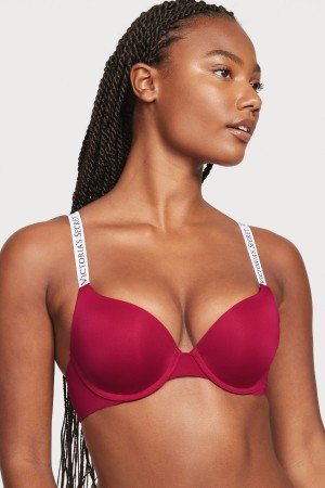 Victoria's Secret The T-Shirt Full Coverage Push Up Logo Bra Bordeaux Rouge | KPCW-58271