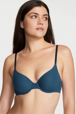 Victoria's Secret The T-Shirt Smooth Logo Brides Light Doublée T-Shirt Bra Bleu | DCZY-02396