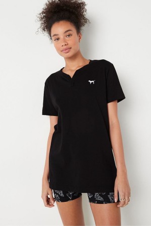 Victoria's Secret V Neck Corta Sleeve T-Shirt Noir | WCEV-32687