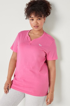 Victoria's Secret V Neck Corta Sleeve T-Shirt Rose | RSQE-78069