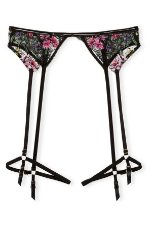 Victoria's Secret Very Sexy Floral Embroidered Garter Belt Noir | UJTC-38029