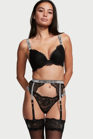 Victoria's Secret Very Sexy Shine Brides Suspenders Noir | XLWK-43258