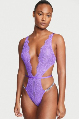 Victoria's Secret Very Sexy Shine Brides Dentelle Crotchless Bodysuit Rose | FHZP-50981