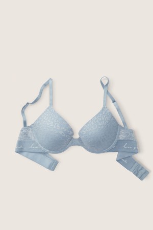 Victoria's Secret Wear Everywhere Dentelle Push Up T-Shirt Bra Bleu | XYPJ-82541