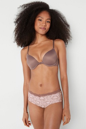 Victoria's Secret Wear Everywhere Front Fixation Push Up T-Shirt Bra Cafe Marron | MFRD-48061