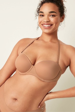 Victoria's Secret Wear Everywhere Smooth Multiway Strapless Push Up Bra Mocha Latte Nude | PENR-60498