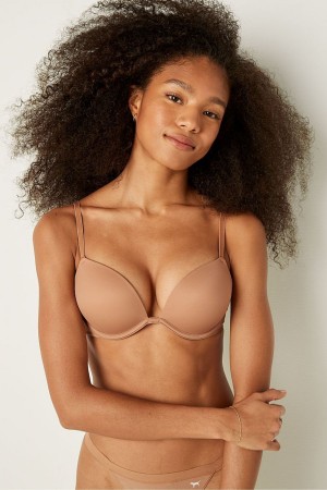 Victoria's Secret Wear Everywhere Smooth Push Up T-Shirt Bra Mocha Latte Nude | JCUV-93286