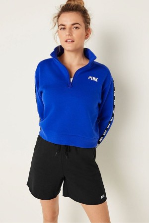 Victoria's Secret Zip Up Long Sleeve Crop Sweatshirt Bleu | WFMR-53816