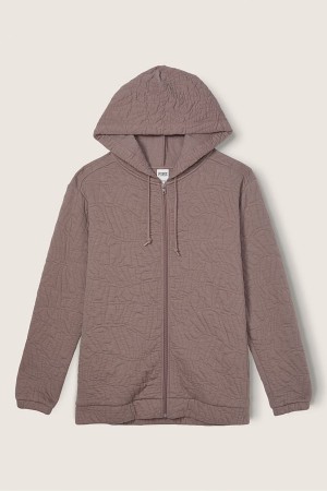 Victoria's Secret Zip Up Long Sleeve Hoodie Cafe Marron | ZPAN-84560