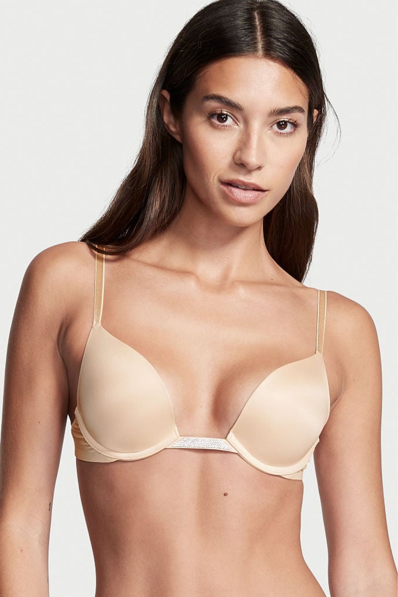 Victoria\'s Secret Bare Smooth Plunge Shine Multiway Bra Marzipan Nude | URJO-48052