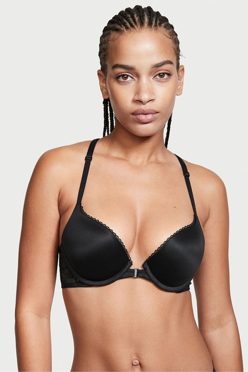 Victoria\'s Secret Body by Victoria Dentelle Trim Front Fixation Push Up Bra Noir | NSFC-31754