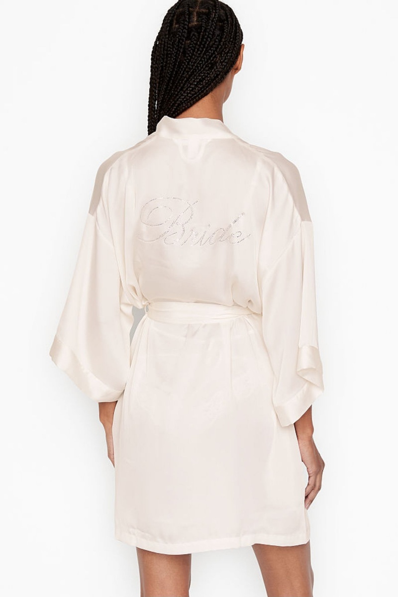 Victoria's Secret Bridal Satin Bride Embellished Robe Blanche | ZFRL-52041