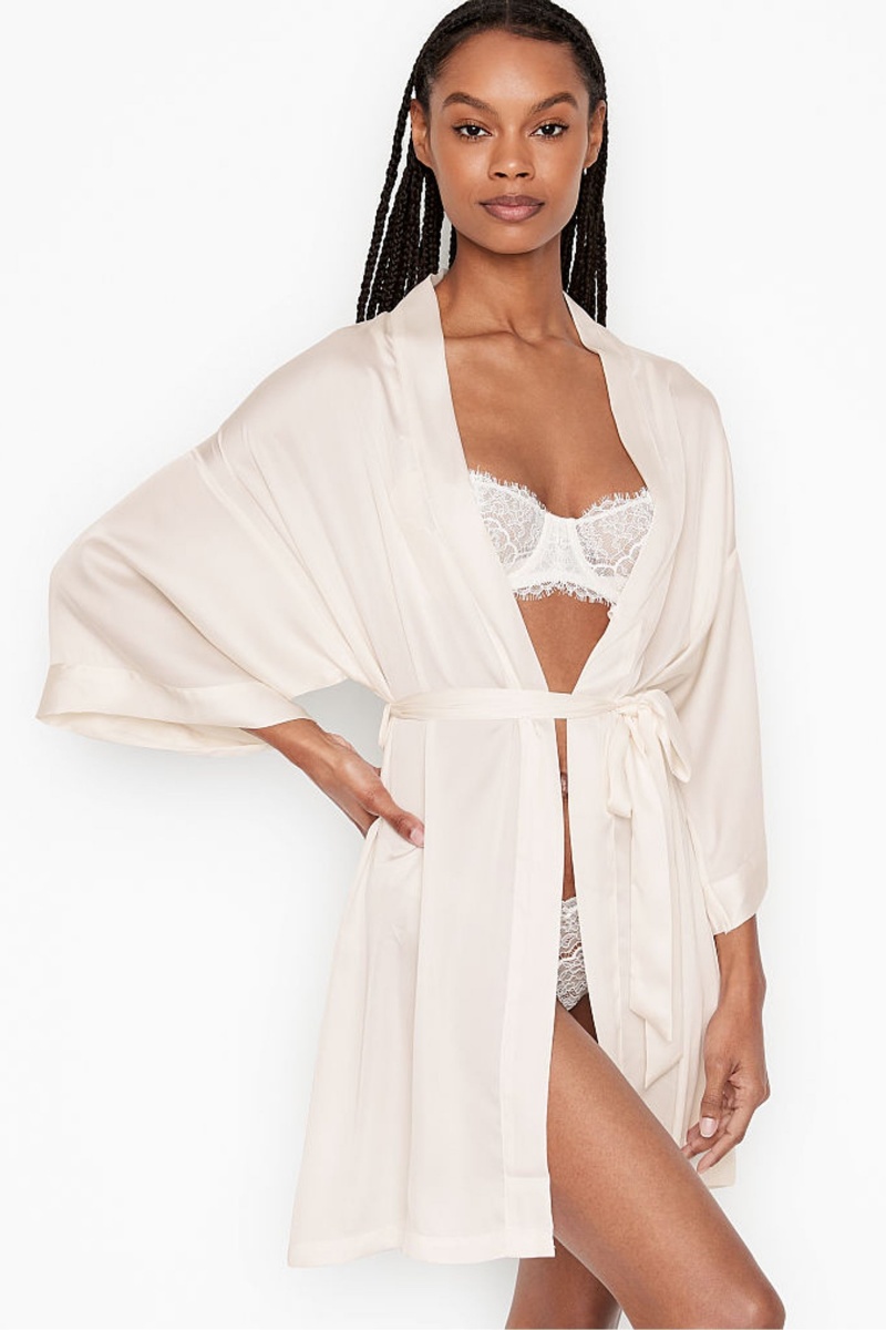 Victoria\'s Secret Bridal Satin Bride Embellished Robe Blanche | ZFRL-52041