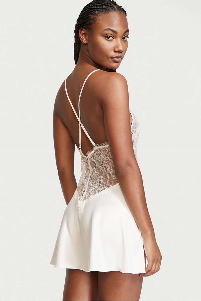 Victoria's Secret Bridal Satin Dentelle Slip Blanche | EBCI-70916