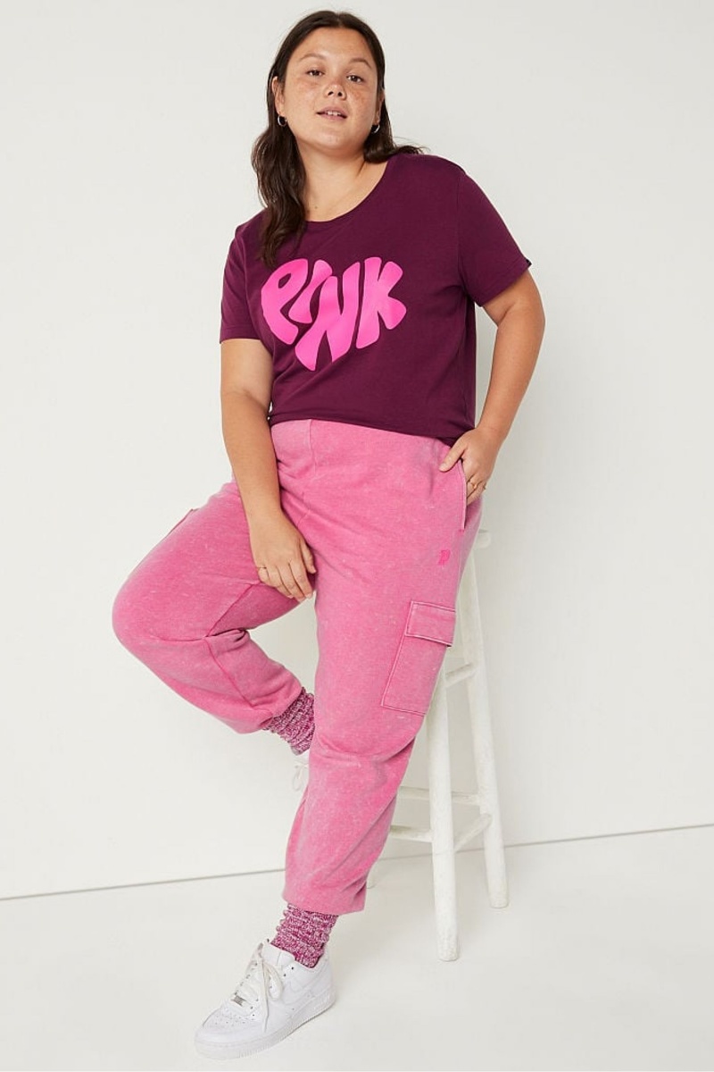 Victoria's Secret Coton Corta Sleeve Campus T-Shirt Bordeaux Rose | EGJX-89630