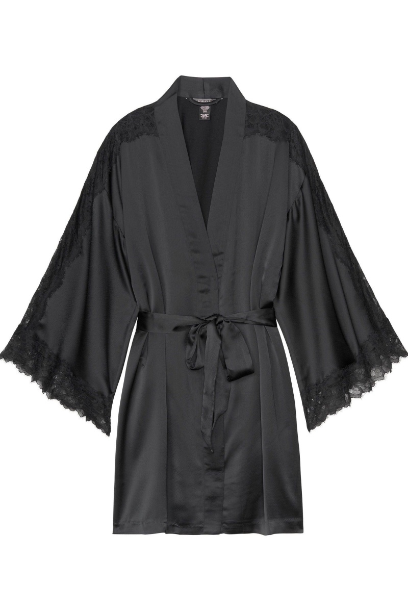 Victoria's Secret Dentelle Inset Kimono Robe Noir | CQPV-24786