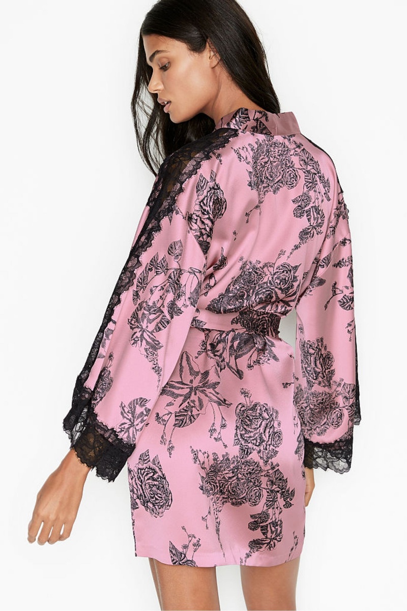 Victoria's Secret Dentelle Inset Kimono Robe Noir | SDGY-29370