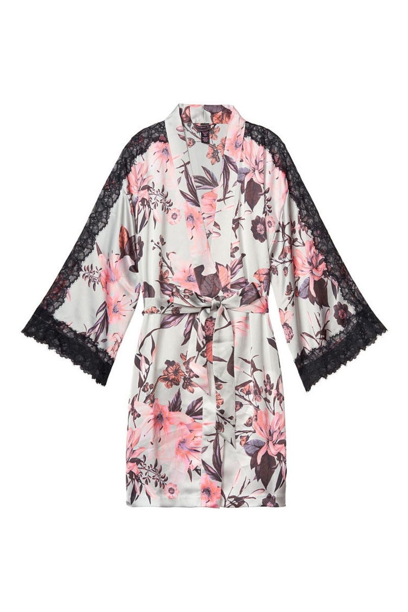 Victoria's Secret Dentelle Inset Kimono Robe Noir | PNKA-04956