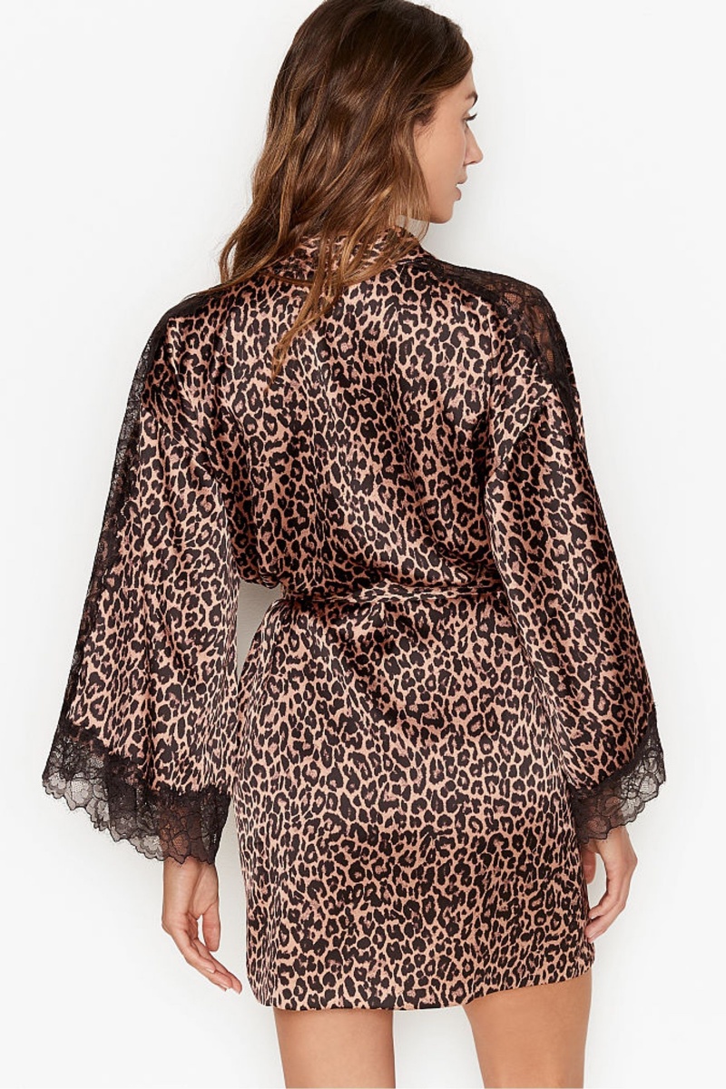 Victoria's Secret Dentelle Inset Kimono Robe Noir | BOTF-86037