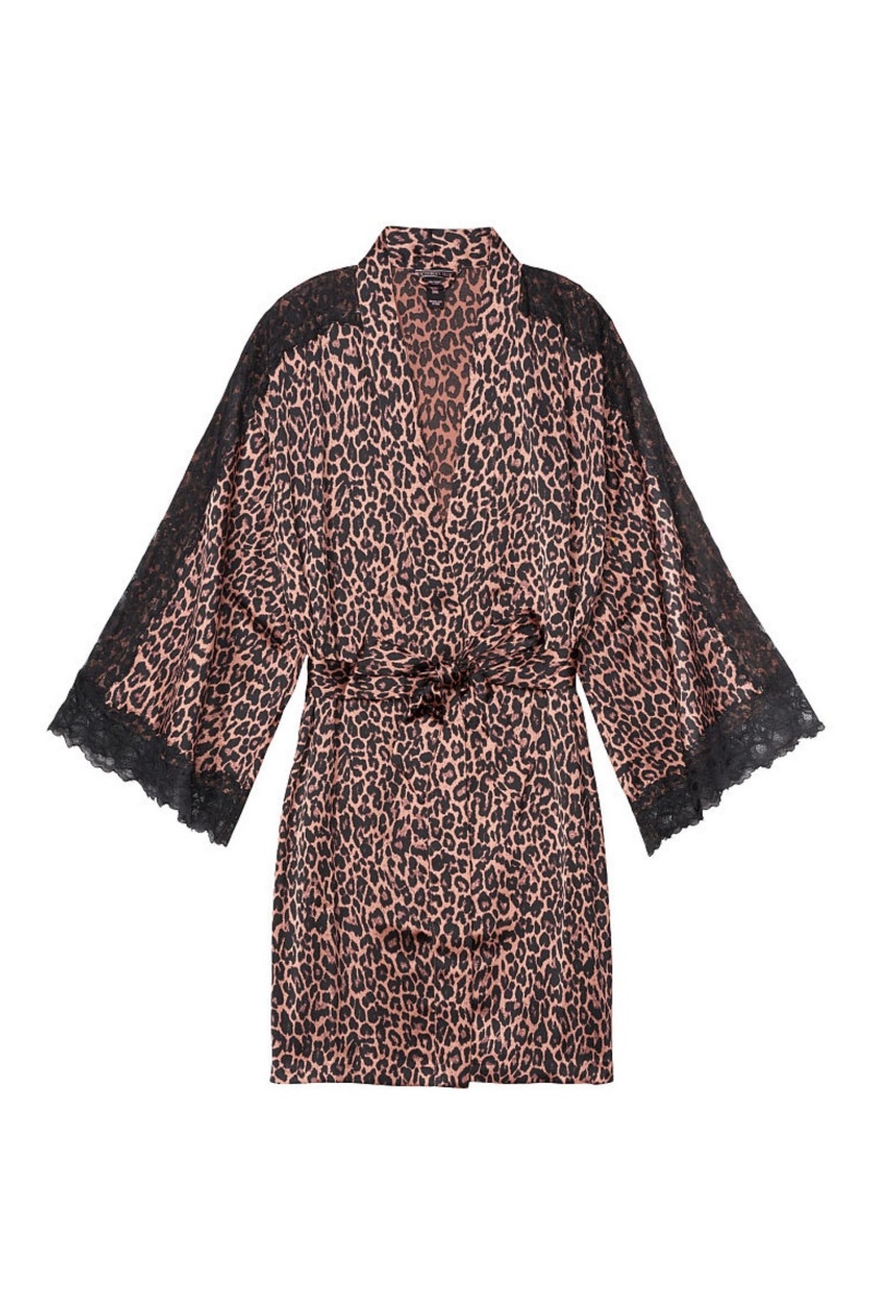 Victoria's Secret Dentelle Inset Kimono Robe Noir | BOTF-86037