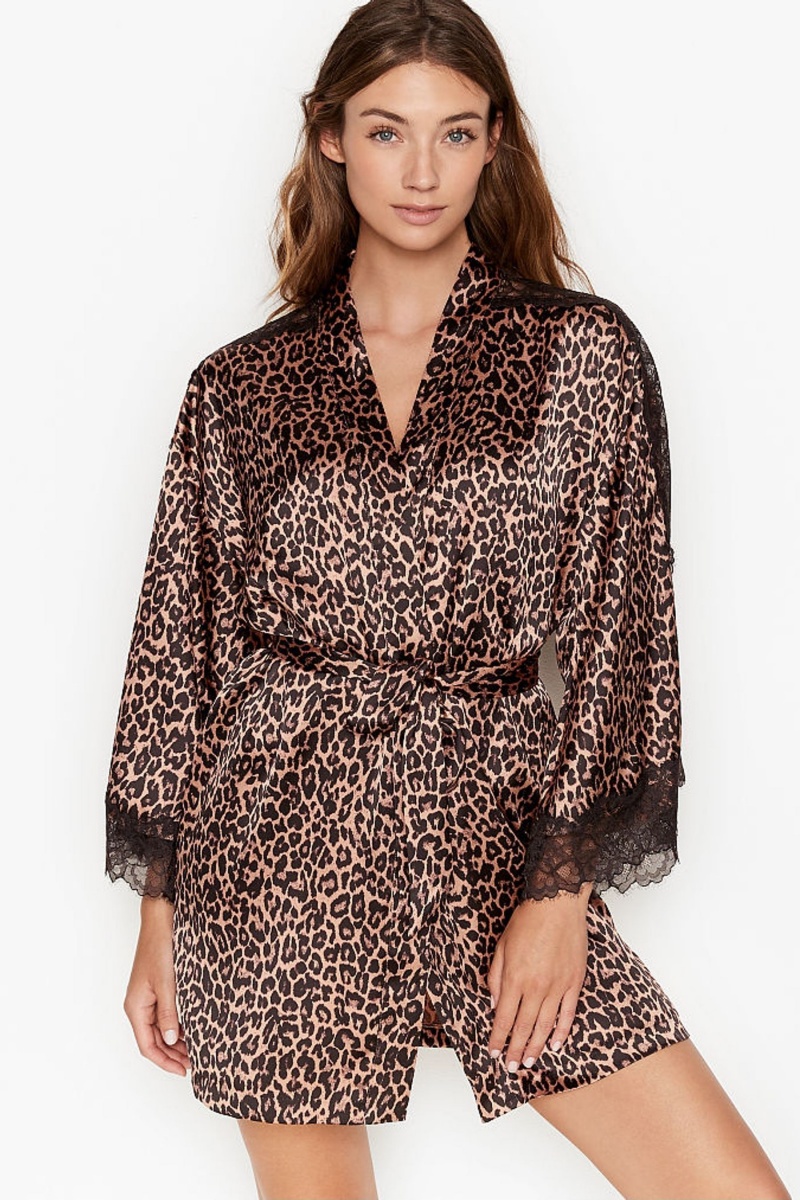 Victoria\'s Secret Dentelle Inset Kimono Robe Noir | BOTF-86037