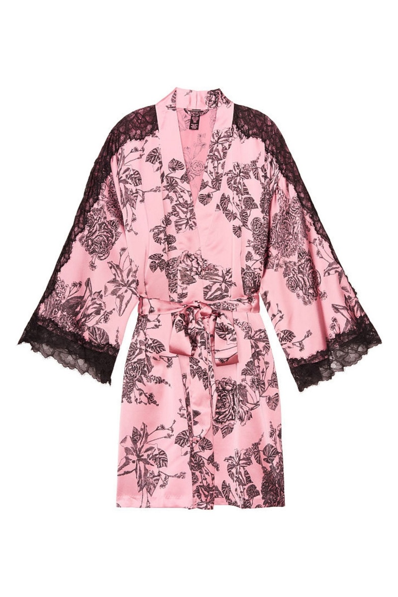 Victoria's Secret Dentelle Inset Kimono Robe Noir | EHUS-70293