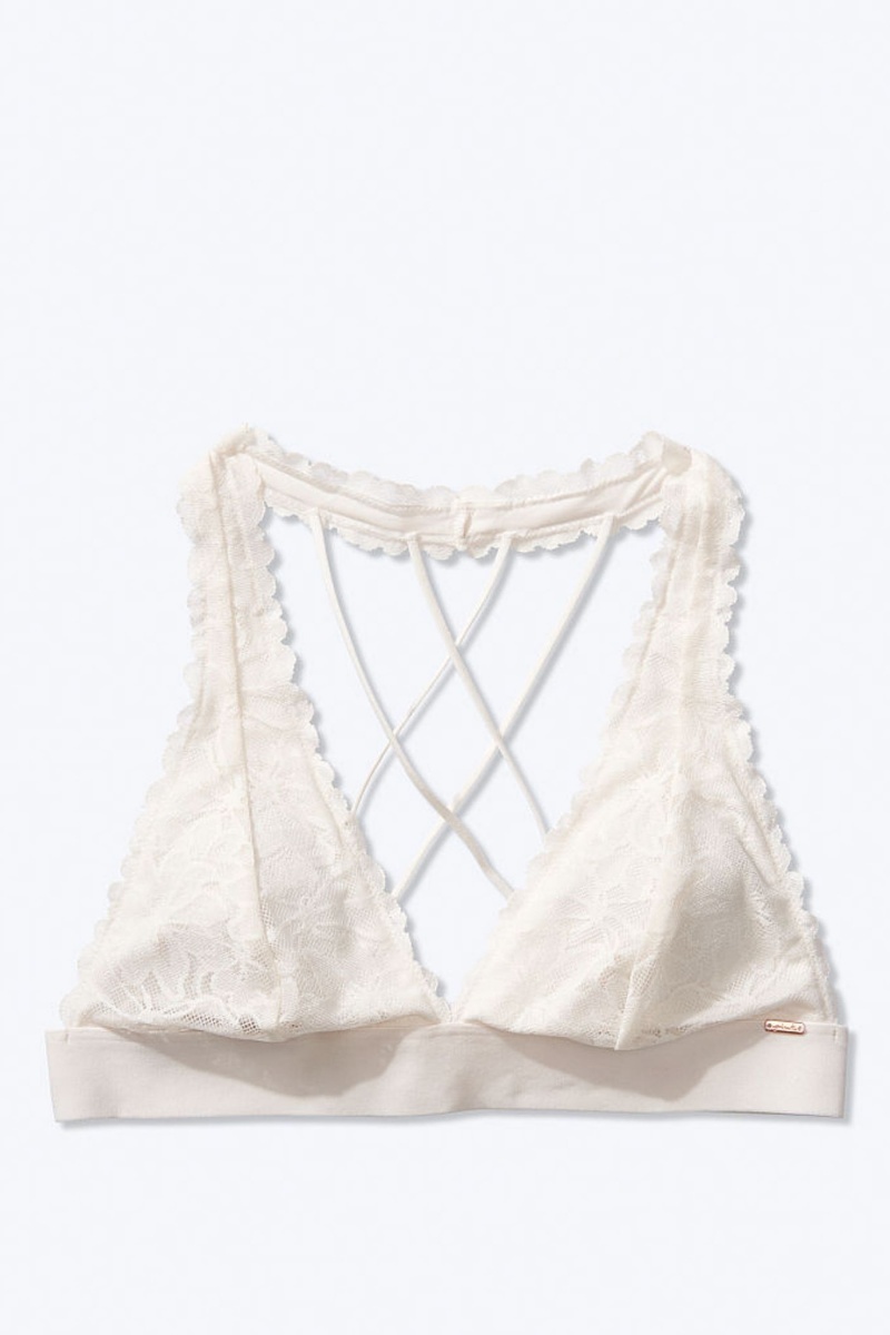 Victoria's Secret Dentelle Lanières Back Halterneck Bralette Blanche | FLHA-94056