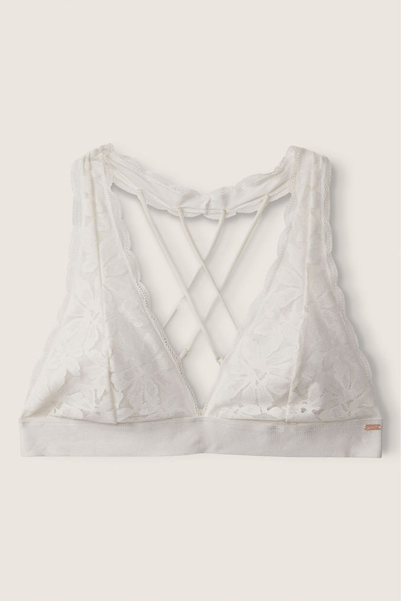 Victoria's Secret Dentelle Lanières Back Halterneck Bralette Blanche | CHSF-12307