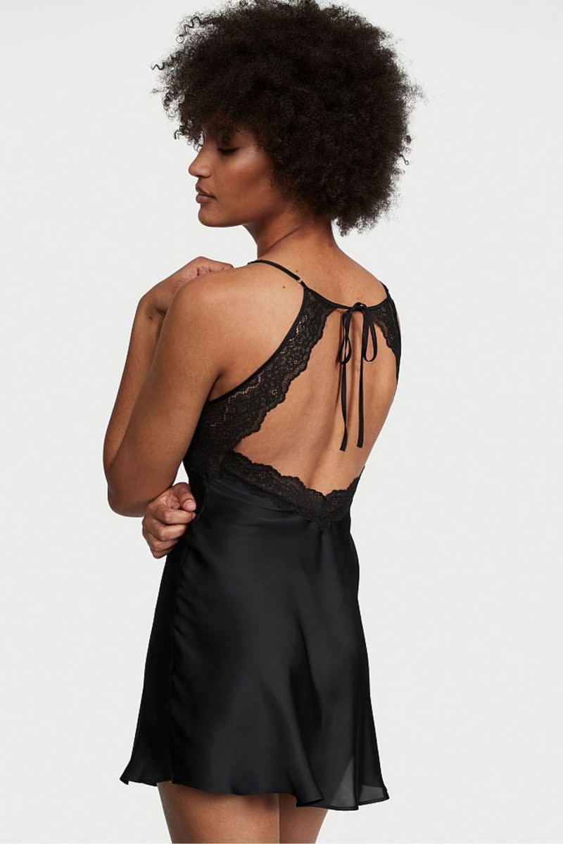 Victoria's Secret Dentelle Plunge OpenBack Slip Noir | NWHO-30791