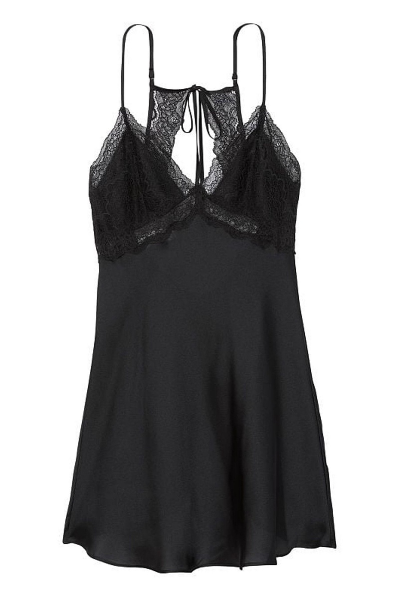 Victoria's Secret Dentelle Plunge OpenBack Slip Noir | NWHO-30791