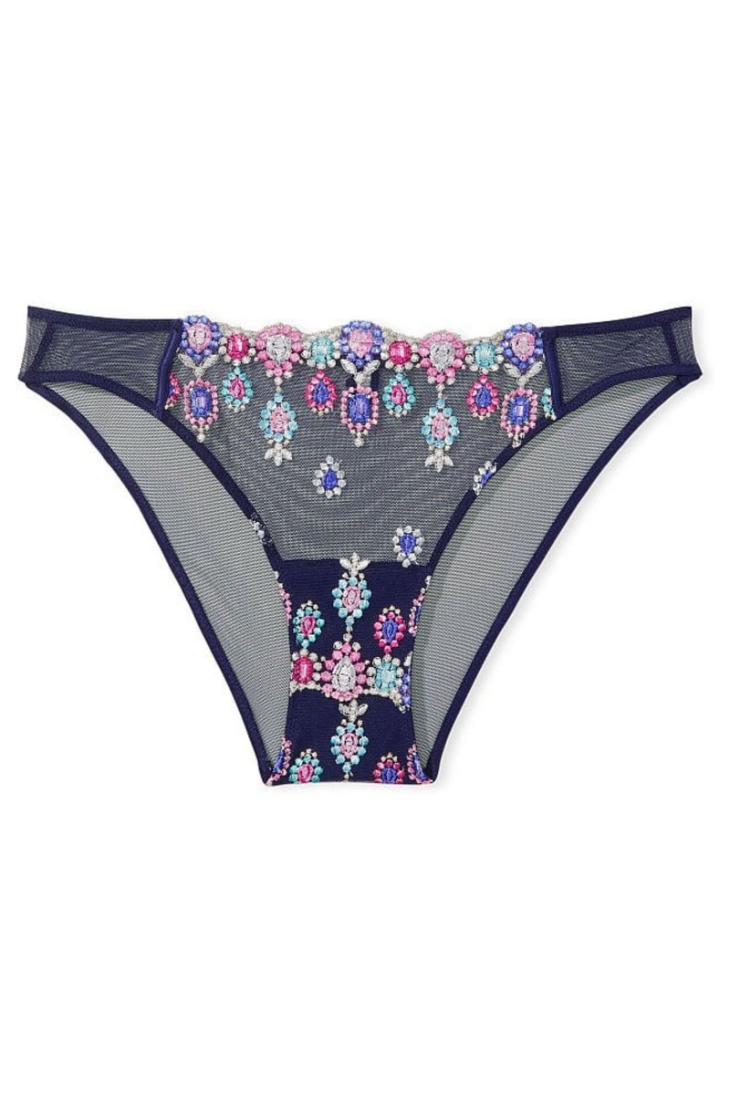 Victoria's Secret Dream Angels Bejeweled Embroidery Cheekini Knickers Bleu Marine Bleu | CXVB-51402