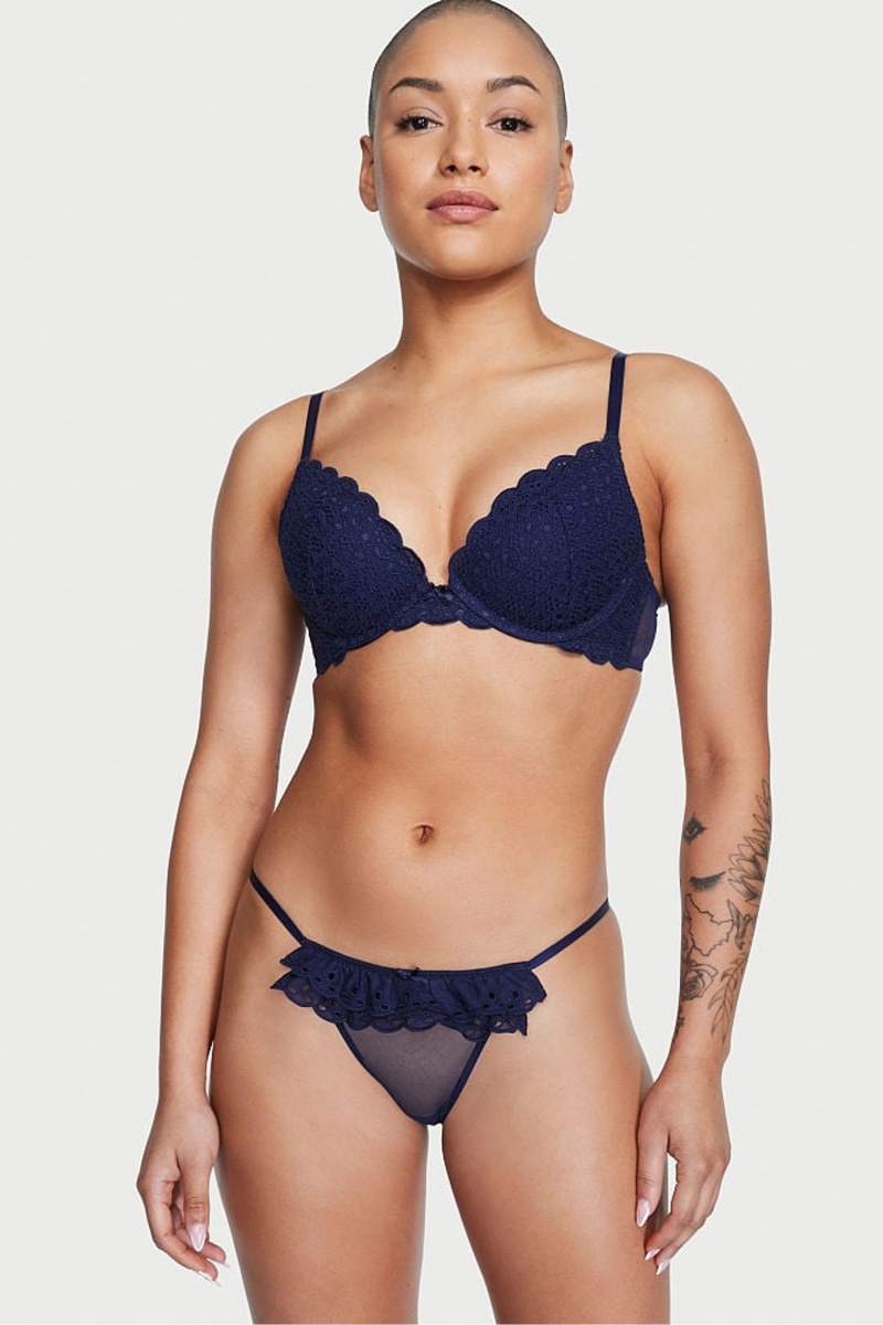 Victoria's Secret Dream Angels Broderie Knickers Bleu Marine Bleu | BWQX-73582