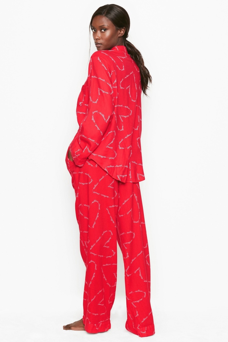 Victoria's Secret Flannel Long Pyjamas Rouge | GAFO-90678