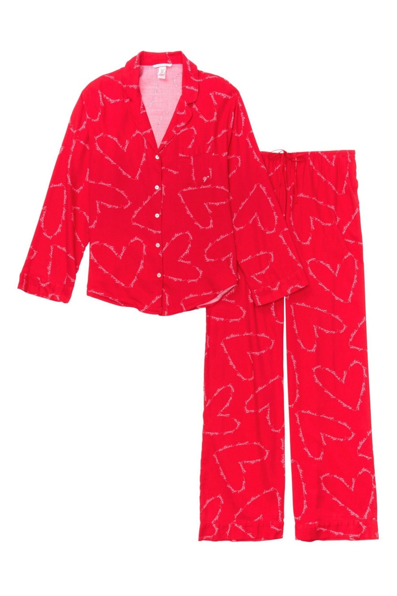 Victoria's Secret Flannel Long Pyjamas Rouge | GAFO-90678