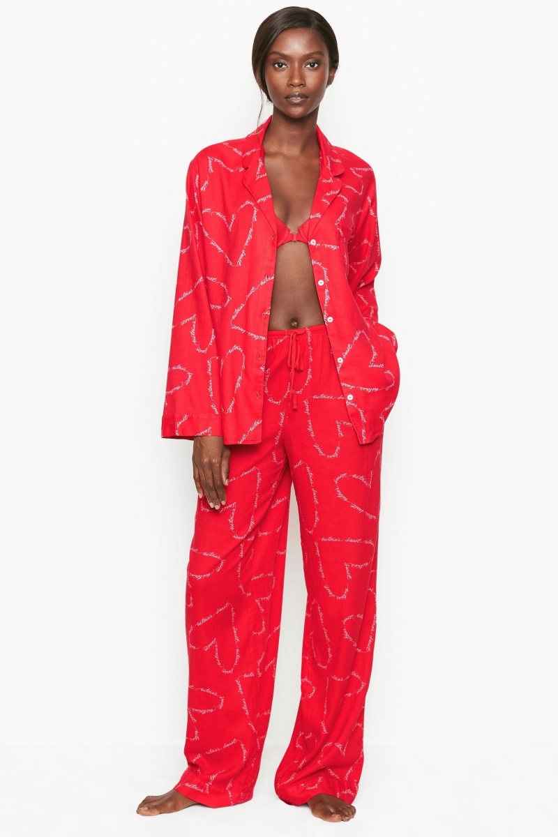 Victoria\'s Secret Flannel Long Pyjamas Rouge | GAFO-90678