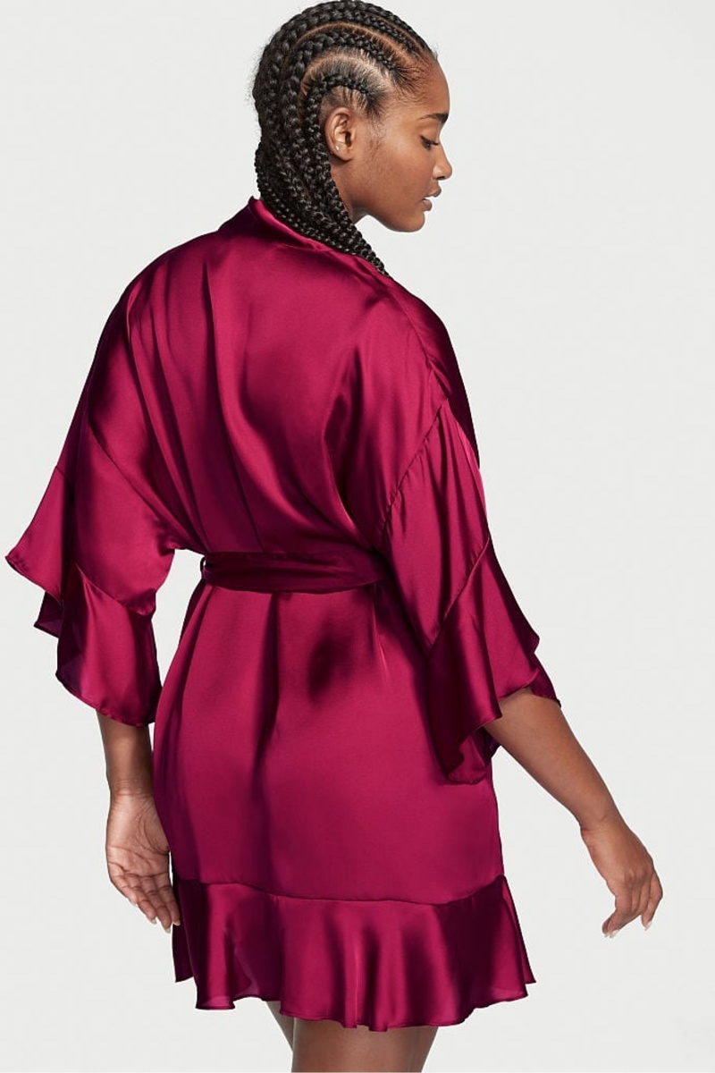 Victoria's Secret Flounce Satin Robe Bordeaux Rouge | VUXR-14537