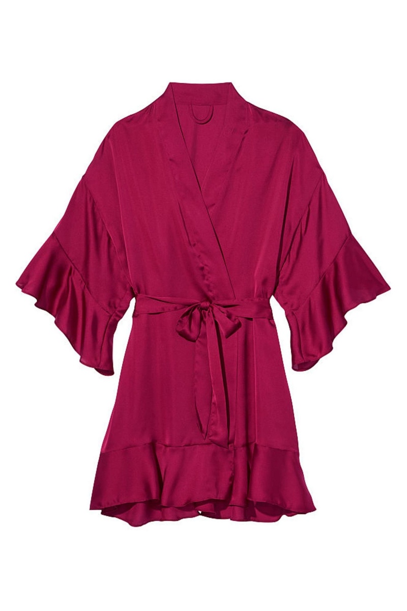 Victoria's Secret Flounce Satin Robe Bordeaux Rouge | VUXR-14537