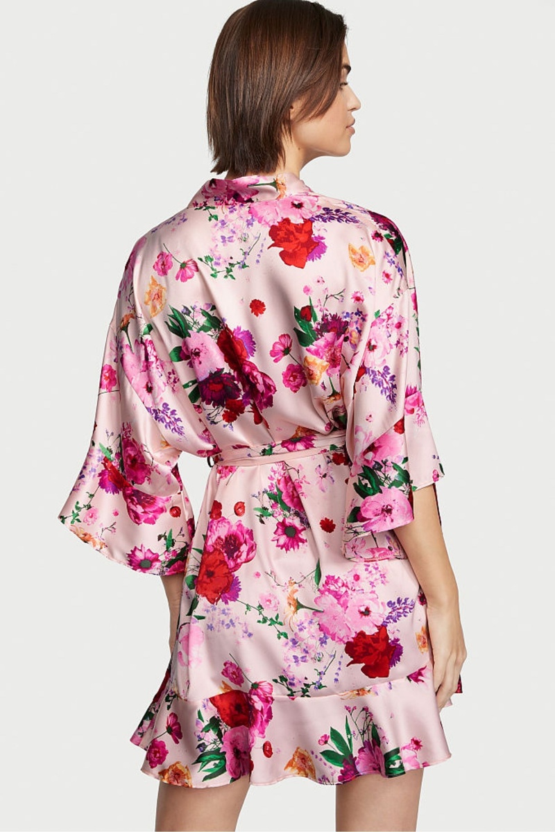 Victoria's Secret Flounce Satin Robe Rose | COER-98527