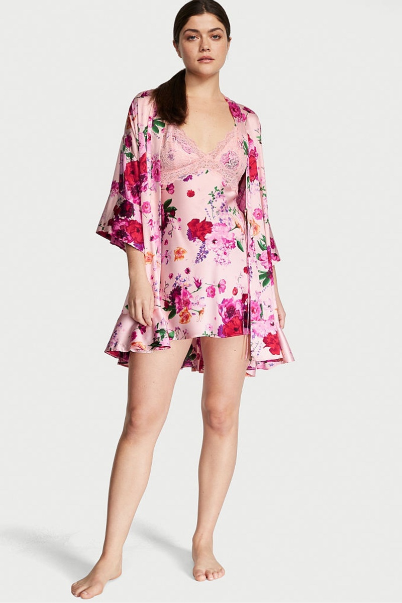 Victoria's Secret Flounce Satin Robe Rose | COER-98527