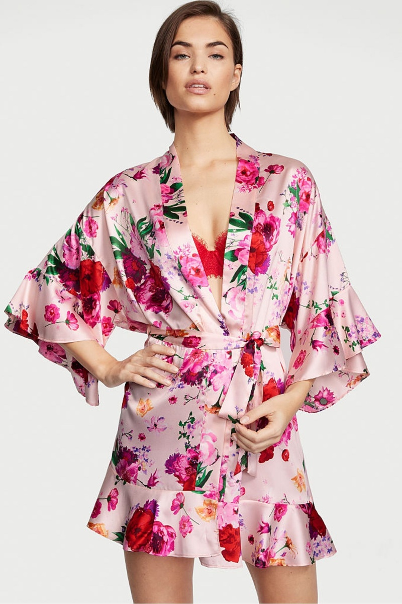 Victoria\'s Secret Flounce Satin Robe Rose | COER-98527