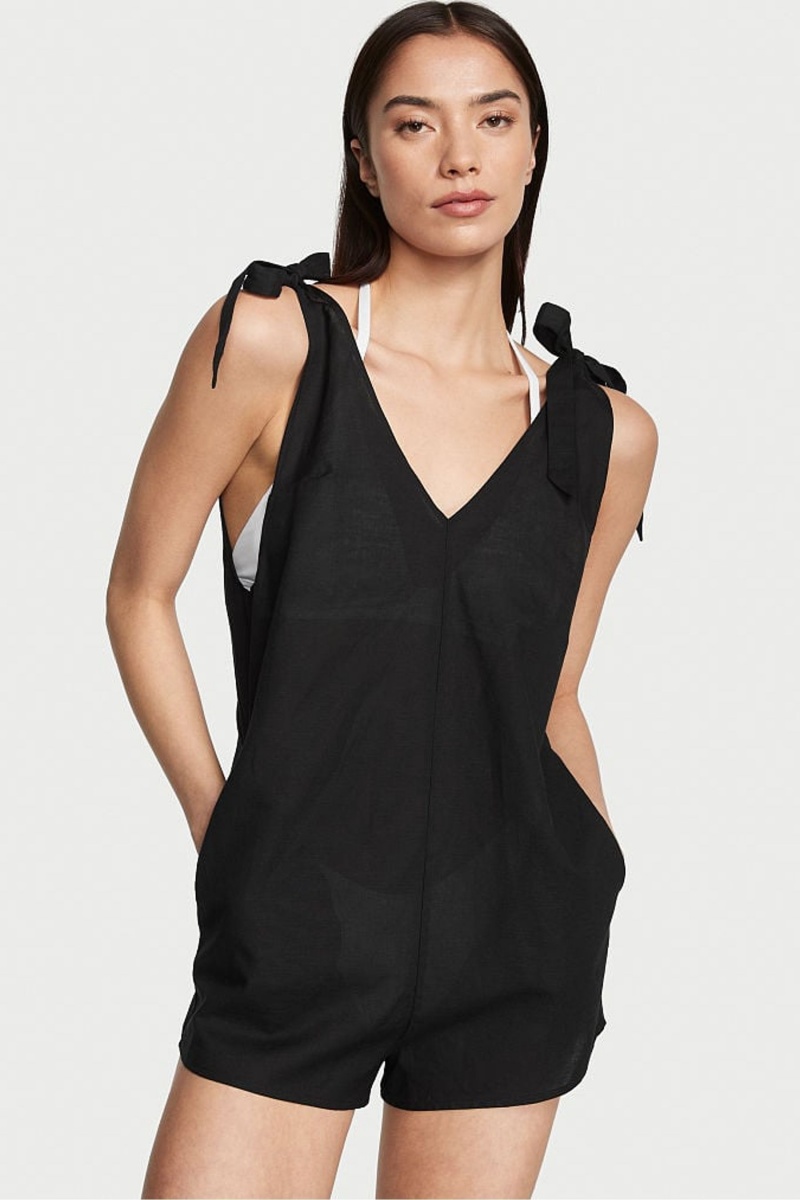 Victoria\'s Secret Linen Playsuit Cover Up Noir | ECIB-94012