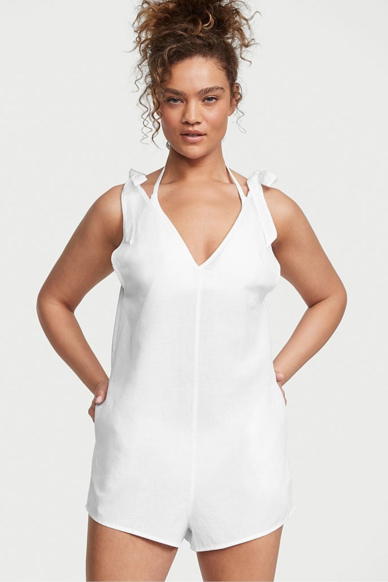 Victoria\'s Secret Linen Playsuit Cover Up Blanche | HYPD-13026