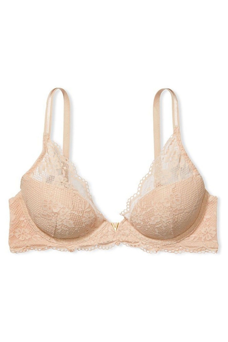 Victoria's Secret Love Cloud Dentelle Half Pad Plunge Bra Champagne Nude | ECDX-03841